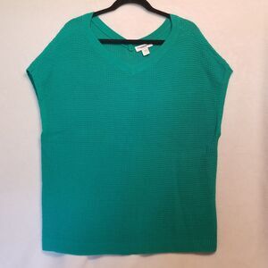 Christopher Banks PXL Petite Sweater Kelly Green Boxy 100% Cotton Lagenlook Boho